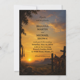 Invitación Puesta de sol del oeste de la frontera dorada