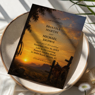 Invitación Puesta de sol del oeste de la frontera dorada