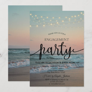 Invitación Puesta de sol en la playa, luces de cadena, guión 