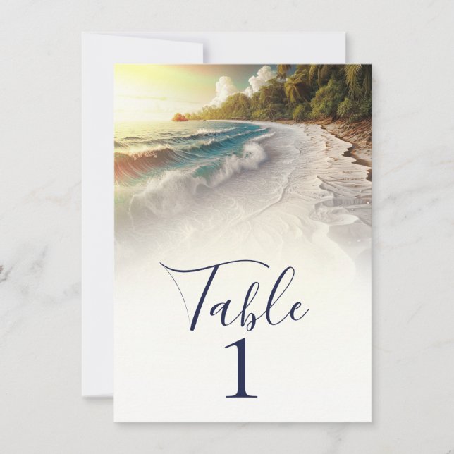 Invitación Puesta de sol en la playa paradisíaca Mesa rústica (Anverso)