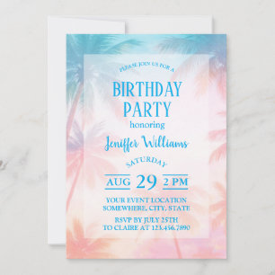 Invitación Puesta de sol en la playa vintage palmeras Pastel
