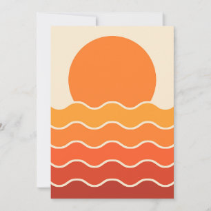 Invitación Puesta de sol retro y olas