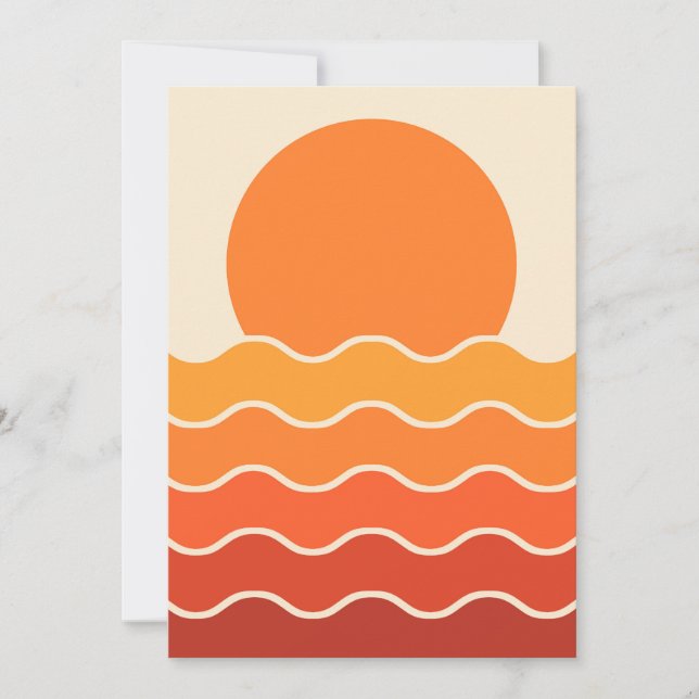 Invitación Puesta de sol retro y olas (Anverso)
