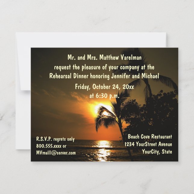 Invitación Puesta del sol tropical de la cena del ensayo (Anverso)