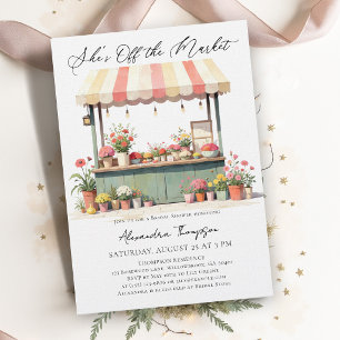 Invitación Puesto de Flores Fuera del Mercado Pastel Baby Sho