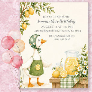 Invitación Puesto de Limonada Acuarela Ganso Fiesta de Cumple