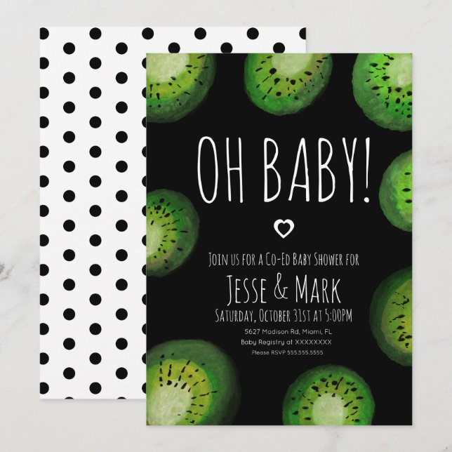 Invitación Puestos de polk acuático de la Baby Shower Kiwi (Anverso / Reverso)