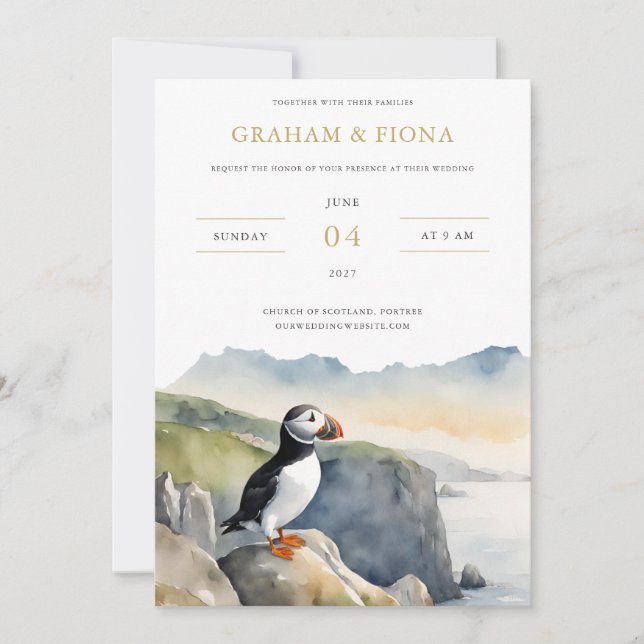 Invitación Puffin Watercolor Invitation (Anverso)
