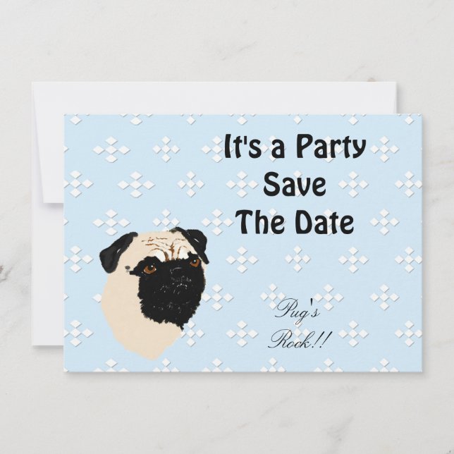 Invitación Pug - Azul con diseño de diamante blanco (Anverso)