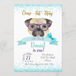 Invitación Pug Birthday Invitation, Pug Invite