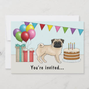 Invitación Pug de color cervato dibujo animado lindo Cumpleañ