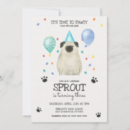Invitación Pug Deja Que El Perro Pintado Invite A Cumpleaños