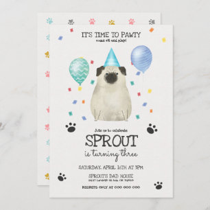 Invitación Pug Deja Que El Perro Pintado Invite A Cumpleaños