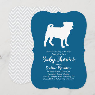 Invitación Pug Dog Baby Shower Blue para Boy