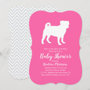 Invitación Pug Dog Baby Shower Puppy Pink Chica