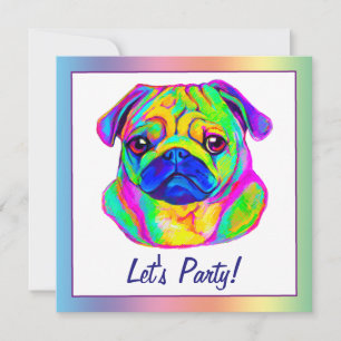 Invitación Pug en colores Cumpleaños