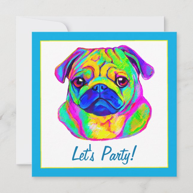 Invitación Pug en colores Cumpleaños (Anverso)