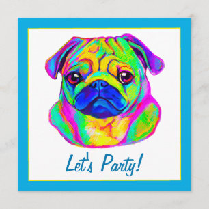 Invitación Pug en colores Cumpleaños