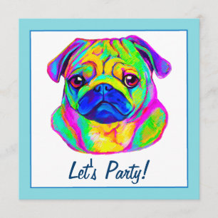 Invitación Pug en los colores Cumpleaños