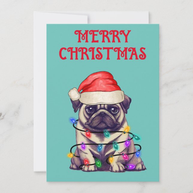 INVITACIÓN "PUG ENVUELTO EN LUCES DE NAVIDAD" (Anverso)