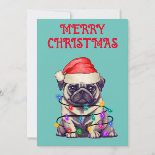 INVITACIÓN "PUG ENVUELTO EN LUCES DE NAVIDAD"