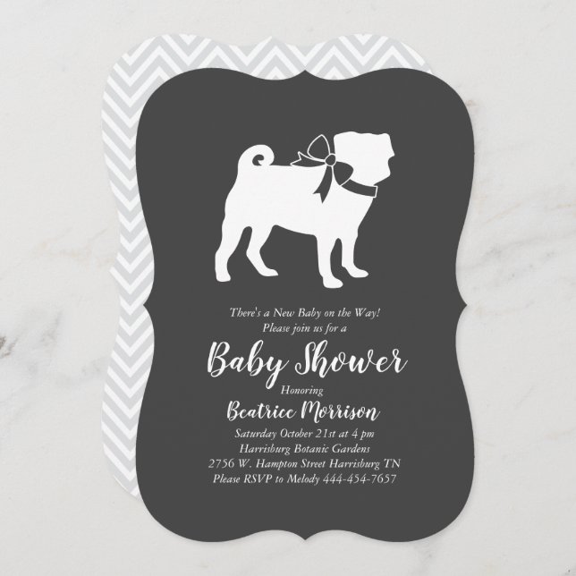 Invitación Pug Fiesta Baby Shower Dog (Anverso / Reverso)
