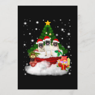 Invitación Pug pug con amigos alegres por el árbol de Navidad