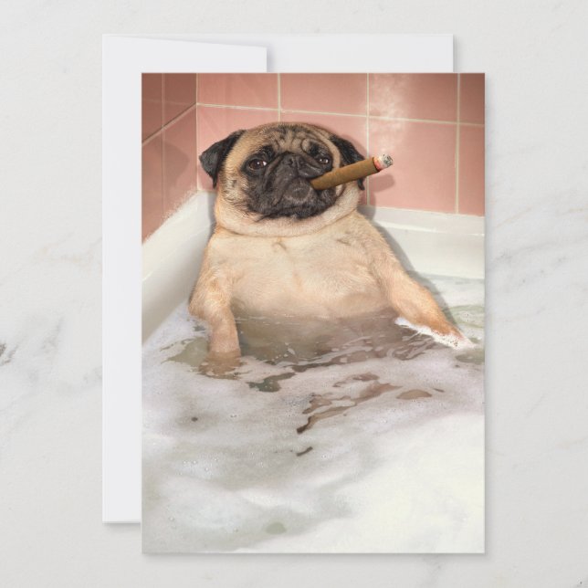 Invitación Pug Tomando Baño De Burbujas (Anverso)