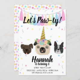 Invitación Pug Unicorn Cachorro de perro