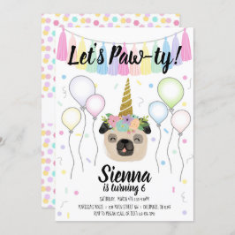 Invitación Pug Unicorn Puppy Dog Birthday Pawday