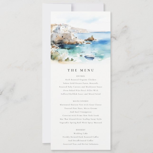 Invitación Puglia, Italy Watercolor Landscape Wedding Menu (Anverso)