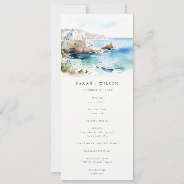 Invitación Puglia, Italy Watercolor Landscape Wedding Program (Anverso)