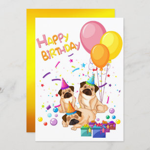 Invitación Pugs Feliz cumpleaños