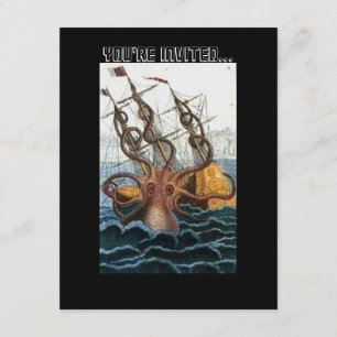 Invitación Pulpo gigante de Kraken del Victorian del vintage