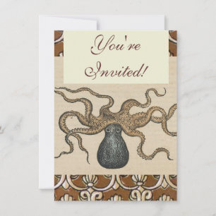 Invitación Pulpo Kraken Antiguo Marino Vida Silvestre Costera