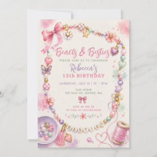 Invitación Pulsera de cuentas de amistad lazo rosa cumpleaños
