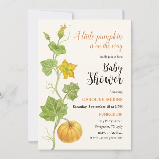 Invitación pumkin en el camino de la ducha bebé (Anverso)