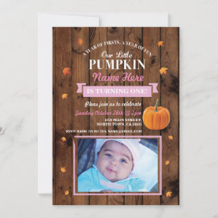 Invitación Pumpkin 1st First One Birthday Party Photo Invite