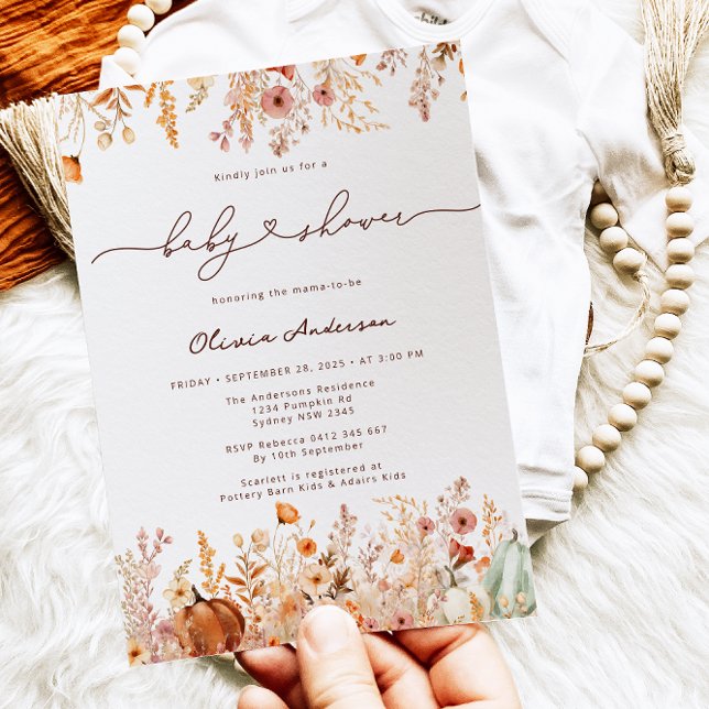 Invitación Pumpkin Autumn Wildflowers Baby Shower (Subido por el creador)