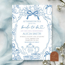 Invitación Pumpkin Blue Bow Toile Bridal Shower Tea Party