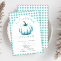 Pumpkin Blue Gingham Plaid Boy Baby Shower