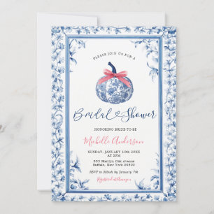 Invitación Pumpkin Chinoiserie Blue Floral Fall Bridal Shower
