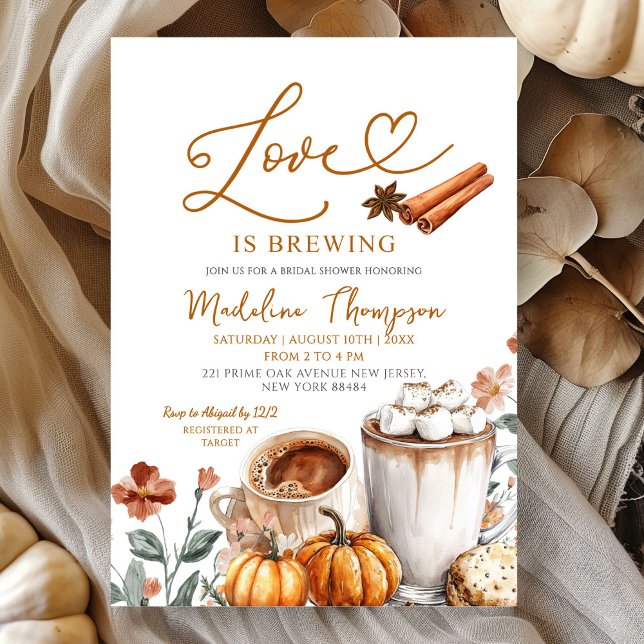 Invitación Pumpkin Coffee Theme Love is Brewing Bridal Shower (Subido por el creador)