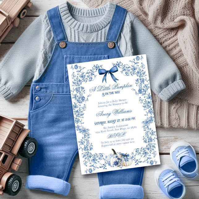 Invitación Pumpkin Dusty Blue Whimsical Floral Baby Shower (Subido por el creador)