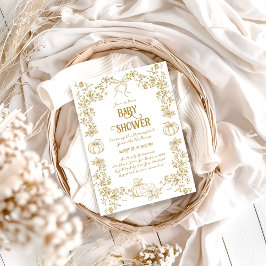Invitación Pumpkin Fall Gold Whimsical Floral Baby Shower