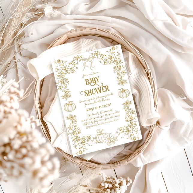 Invitación Pumpkin Fall Gold Whimsical Floral Baby Shower (Subido por el creador)