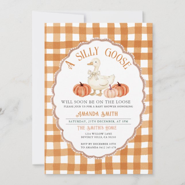 Invitación Pumpkin Fall Silly Goose Baby Shower (Anverso)