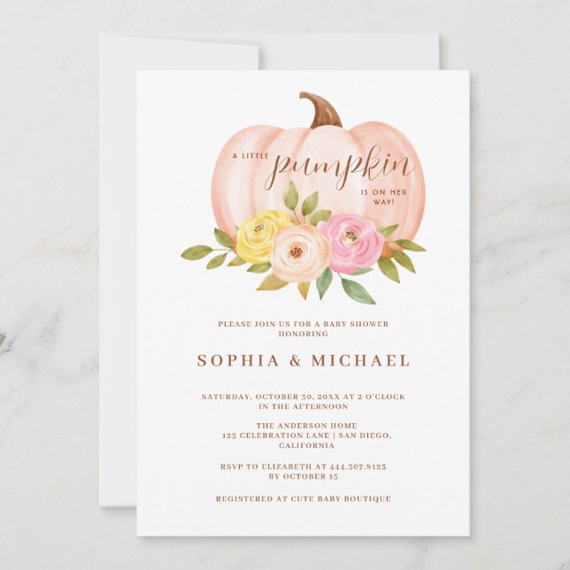 Invitación Pumpkin Floral Parejas Baby Shower (Anverso)