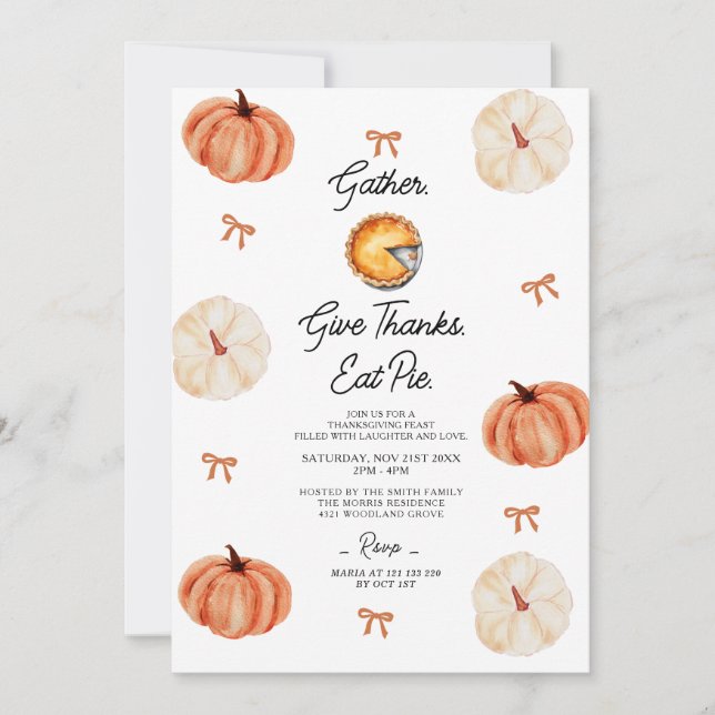 Invitación Pumpkin Gather Give Thanks and Eat Pie  (Anverso)