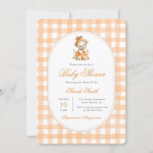 Invitación Pumpkin Gingham Baby Shower Chica